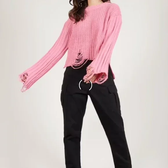 NWT Tobi Rehab Lab SUGAR COATED PINK DISTRESSED SWEATER - Picture 3 of 4